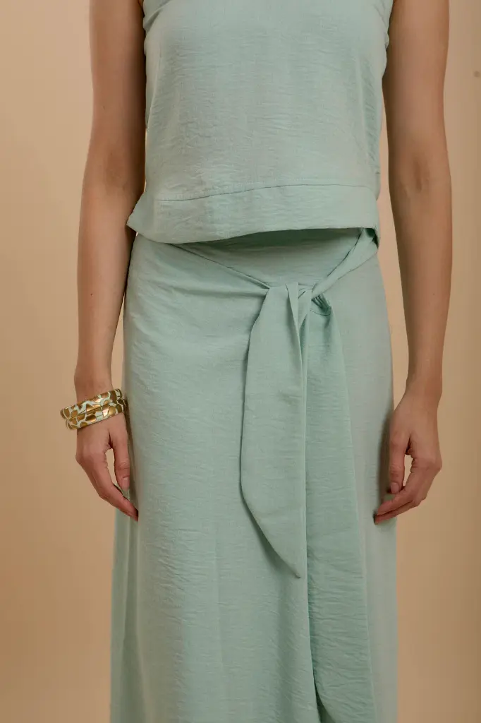 Mint Wrap Linen Skirt	