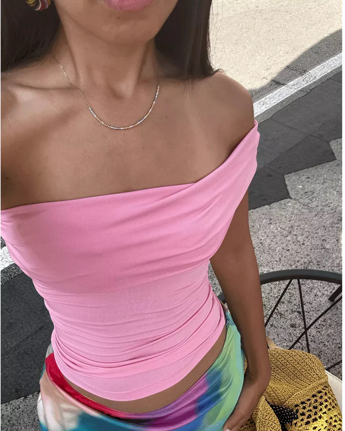 One shoulder top	Pink 