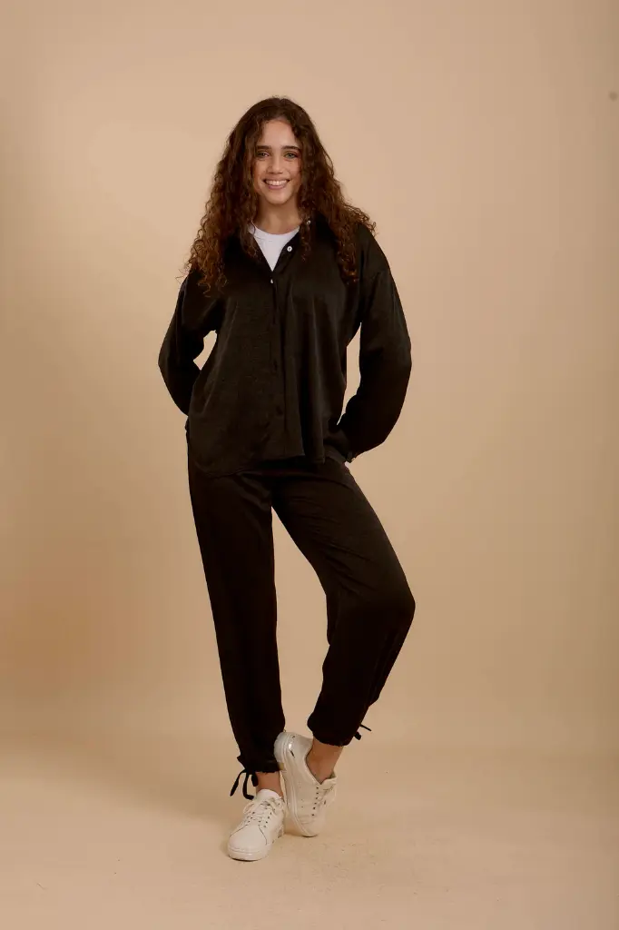 Black Crushed satin Set (2 pcs) SS-1092-S11 