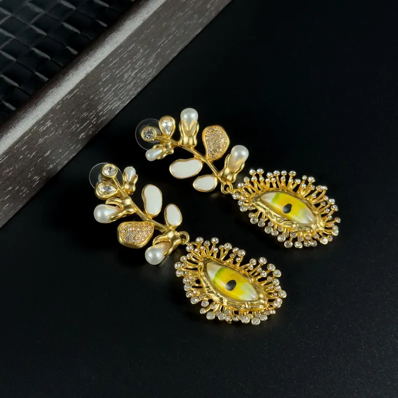 Velour Earrings	Gold & White  