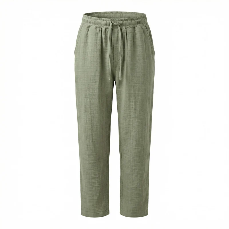 Muslin Slub Loose Fit Pants	Olive 
