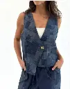 patchwork denim vest										
